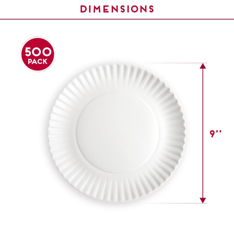 Alitte 9-Inch Disposable Paper Plates - 500 Count - Bulk Pack of Uncoated Paper Plates for Everyday Use - Dinnerware for Meals, Parties And Picnics - Image 3