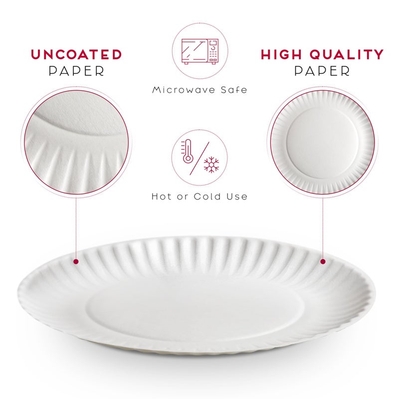 Alitte 9-Inch Disposable Paper Plates - 500 Count - Bulk Pack of Uncoated Paper Plates for Everyday Use - Dinnerware for Meals, Parties And Picnics - Image 2