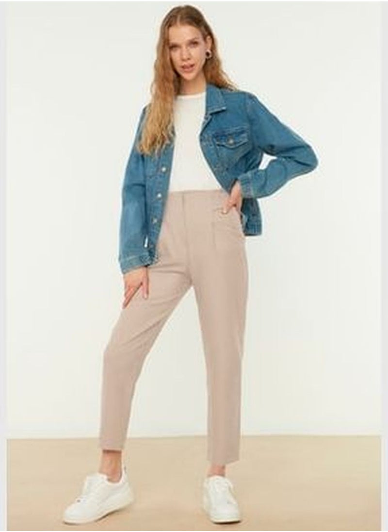 trendyol Camel High Waist Woven Trousers With Belt Detail TCTSS22TP0009  - Image 1