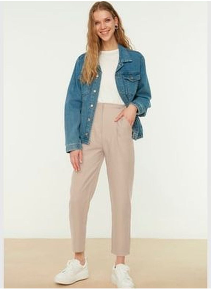 trendyol Camel High Waist Woven Trousers With Belt Detail TCTSS22TP0009  - Image 2