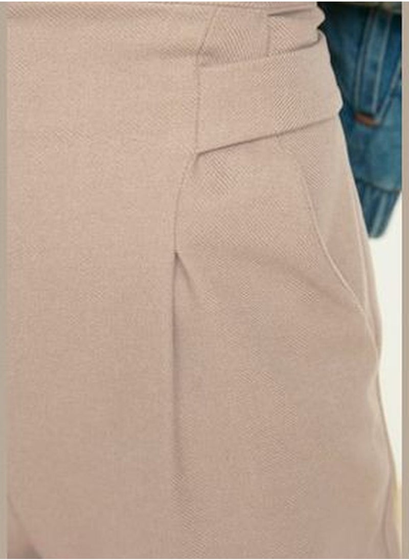 trendyol Camel High Waist Woven Trousers With Belt Detail TCTSS22TP0009  - Image 4