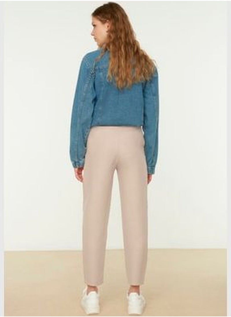trendyol Camel High Waist Woven Trousers With Belt Detail TCTSS22TP0009  - Image 5