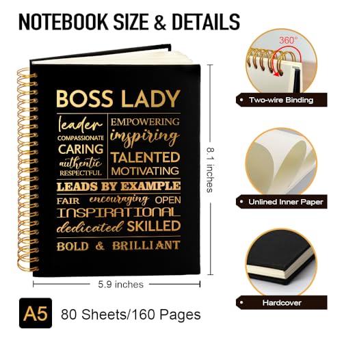Msticey Boss Lady 160 Blank Pages Gold Foil Hardcover Spiral Notebook, New Business Owner Gifts Women Boss Gifts for Boss Female, Appreciation Gifts for Women Entrepreneurs, Boss Day Women's Day Gifts - Image 2