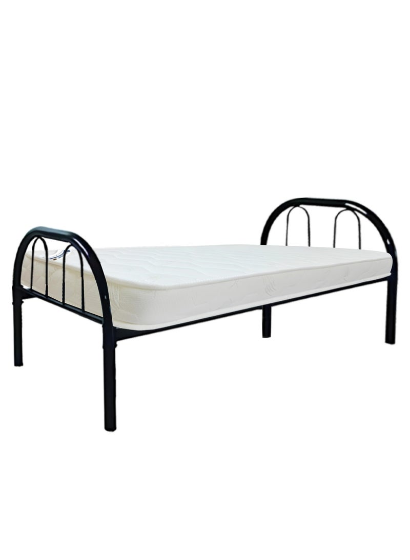 INFINI HOMES INFINI HOMES Steel Metal Rounded Single Bed with Medicated Mattress (Single, Black, 190 X 90 X 70 CM)