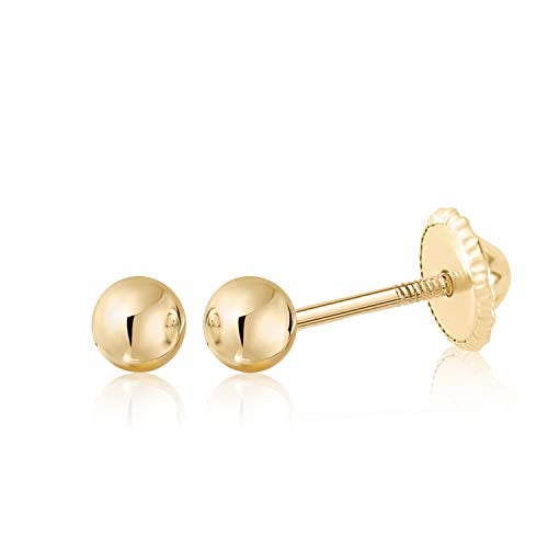 Massete 18k Yellow Gold 3mm Ball Stud Earrings for Women Girls and babies Screwback | Nickel Free - Image 1