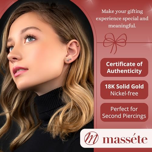 Massete 18k Yellow Gold 3mm Ball Stud Earrings for Women Girls and babies Screwback | Nickel Free - Image 3