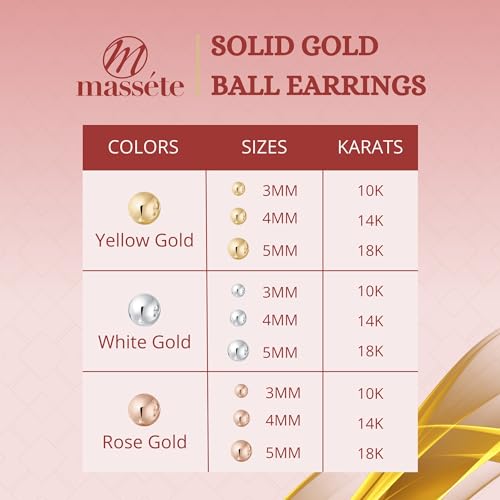 Massete 18k Yellow Gold 3mm Ball Stud Earrings for Women Girls and babies Screwback | Nickel Free - Image 5