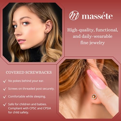 Massete 18k Yellow Gold 3mm Ball Stud Earrings for Women Girls and babies Screwback | Nickel Free - Image 4