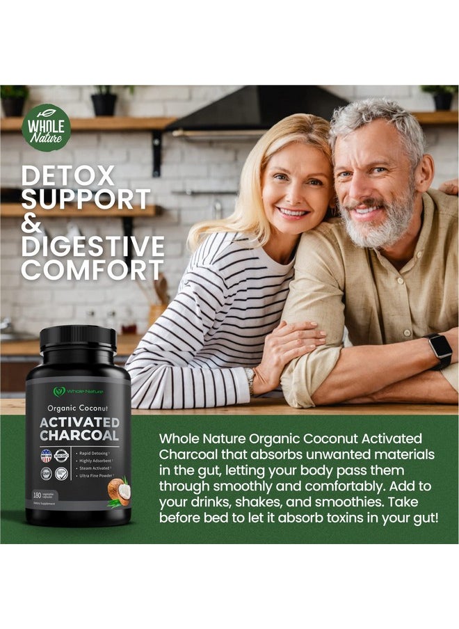Whole Nature - Coconut Activated Charcoal Capsules 180 Charcoal Pills Detox Teeth Whitening Reduce Constipation And Bloating Stomach Gas Heartburn Relief Pure Coconut Derived Supplement Organic & Vegan (1) - Image 1