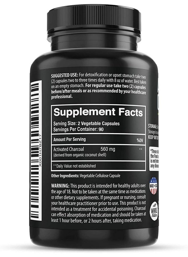 Whole Nature - Coconut Activated Charcoal Capsules 180 Charcoal Pills Detox Teeth Whitening Reduce Constipation And Bloating Stomach Gas Heartburn Relief Pure Coconut Derived Supplement Organic & Vegan (1) - Image 1