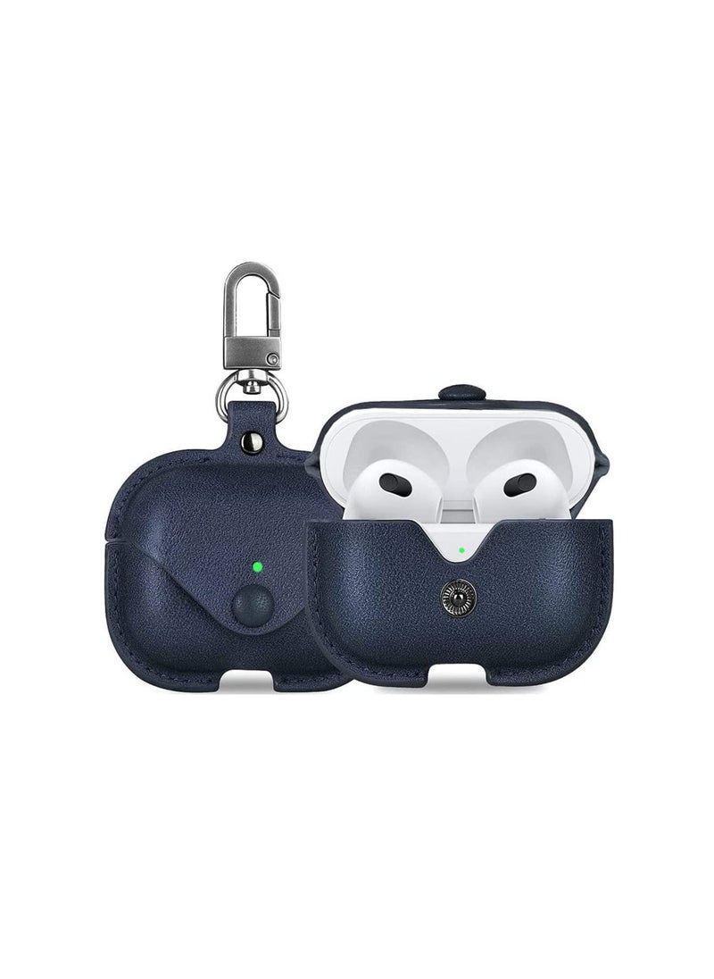 YOMNA - YOMNA Protective Leather Case Compatible with AirPods Pro 2 Case, Wireless Charging Case Headphones EarPods, Soft Leather Cover with Carabiner Clip (Navy Blue/Navy Blue) - (Set of 2) - Image 1