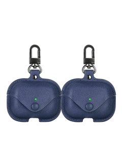 YOMNA Protective Leather Case Compatible with AirPods Pro 2 Case, Wireless Charging Case Headphones EarPods, Soft Leather Cover with Carabiner Clip (Navy Blue/Navy Blue) - (Set of 2)