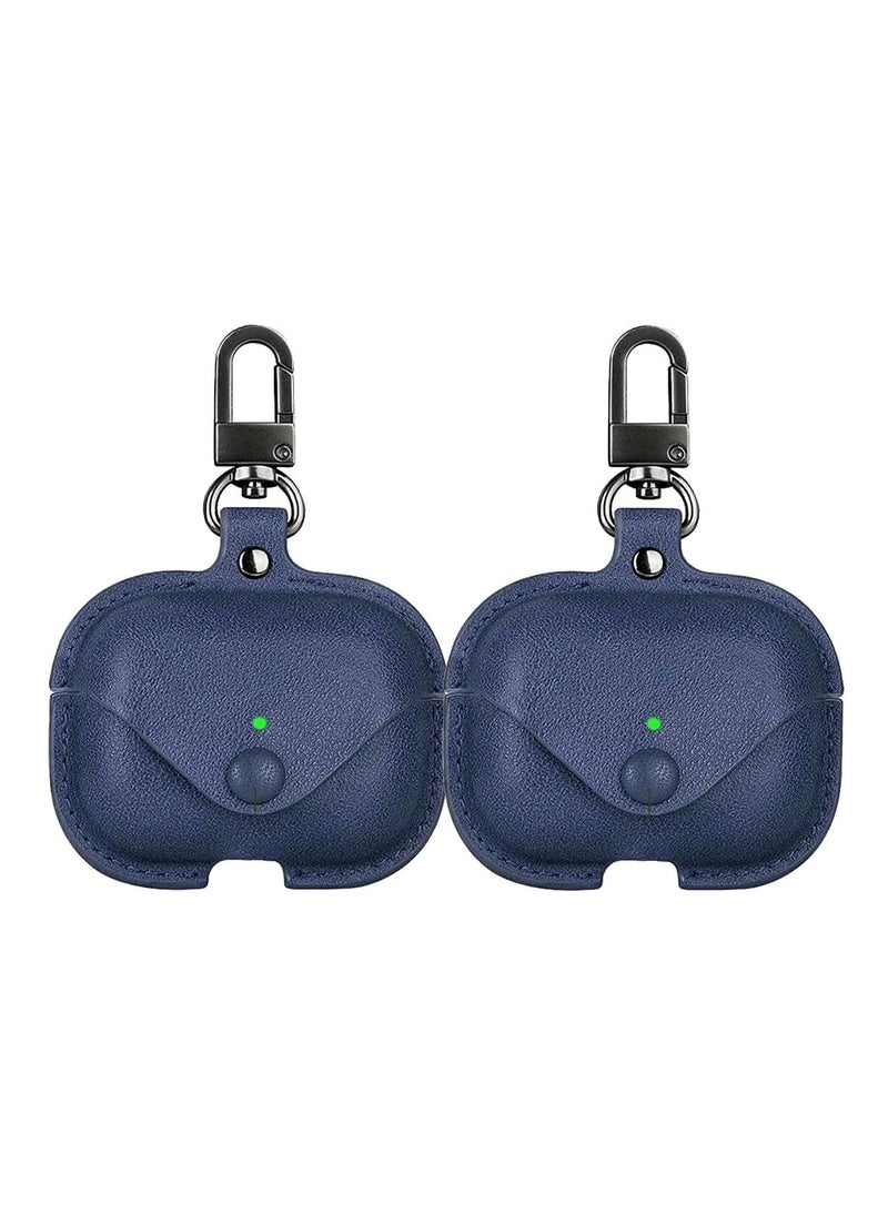 YOMNA - YOMNA Protective Leather Case Compatible with AirPods Pro 2 Case, Wireless Charging Case Headphones EarPods, Soft Leather Cover with Carabiner Clip (Navy Blue/Navy Blue) - (Set of 2) - Image 1