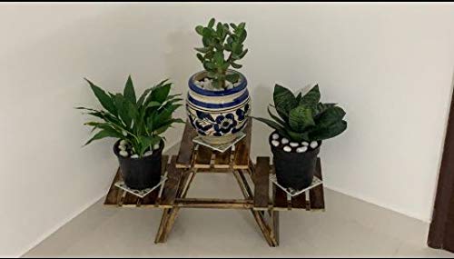 VDIX Wood Ladder Shelf,Foldable Plant Flower Stand,3 Tier Indoor Outdoor Plant Display Shelf,Balcony Flower Shelf Pot Rack,Free Standing Vintage Wood Stand with Shelves,Brown - Image 5
