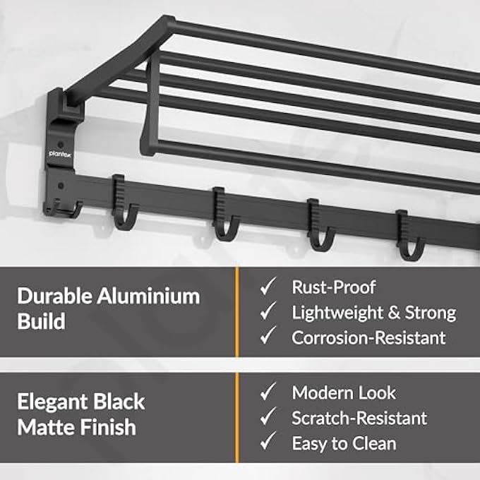 حامل مناشف قابل للطي من الألومنيوم للحمام، حامل مناشف للحمام، شماعة مناشف، ملحقات حمام، مقاس 24 بوصة، أسود - Image 3