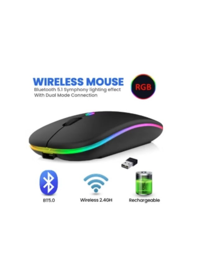 Wireless - Bluetooth Mouse w10 , Rechargeable LED Dual Mode Mouse (Bluetooth 5.2 and USB Receiver) Portable Silent Mouse,for Laptop/Desktop/Tablet - Image 1