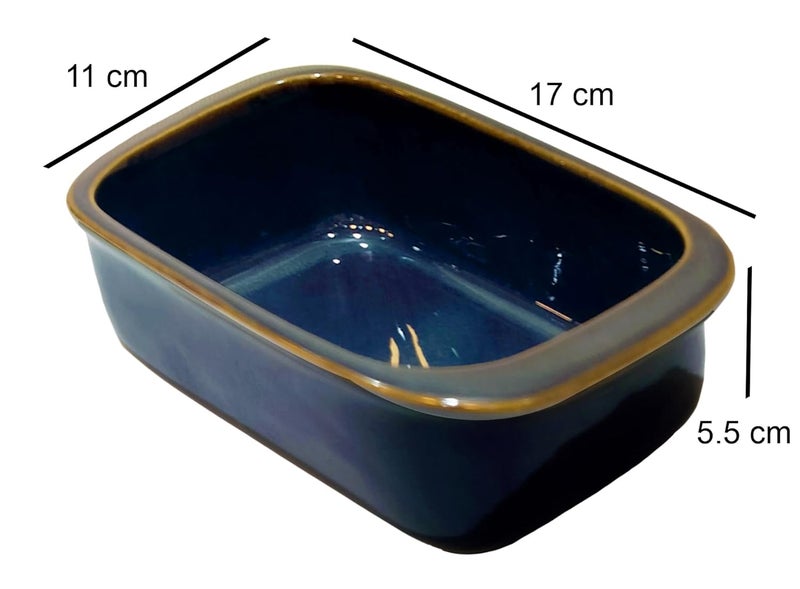 Lemon Tree Ceramic Bowl Rectangle Shape Stoneware Medium Serving Dish Bowl for Kitchen Dining 414Ml Blue - Image 4