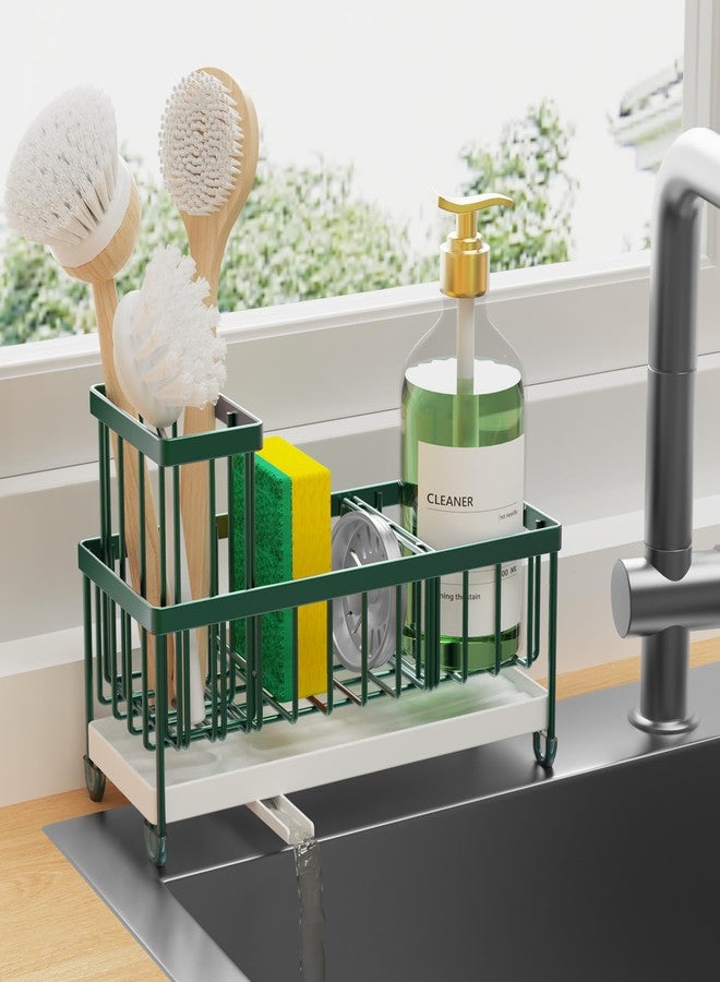 Cisily Sponge Holder for Kitchen Sink, Sink Caddy Organizer with High Brush Holder, Countertop Organizers and Storage Rustproof 304 Stainless Steel, Dark Green Kitchen Decor and Accessories - Image 1