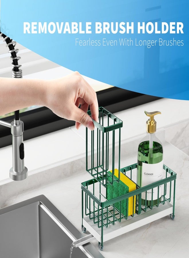 Cisily Sponge Holder for Kitchen Sink, Sink Caddy Organizer with High Brush Holder, Countertop Organizers and Storage Rustproof 304 Stainless Steel, Dark Green Kitchen Decor and Accessories - Image 4