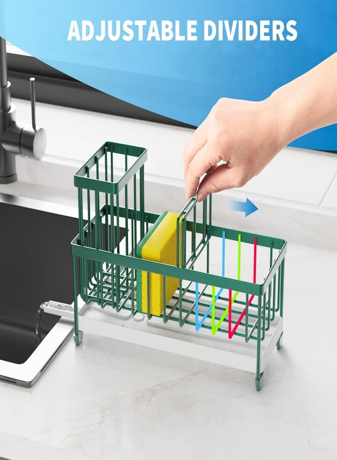 Cisily Sponge Holder for Kitchen Sink, Sink Caddy Organizer with High Brush Holder, Countertop Organizers and Storage Rustproof 304 Stainless Steel, Dark Green Kitchen Decor and Accessories - Image 5