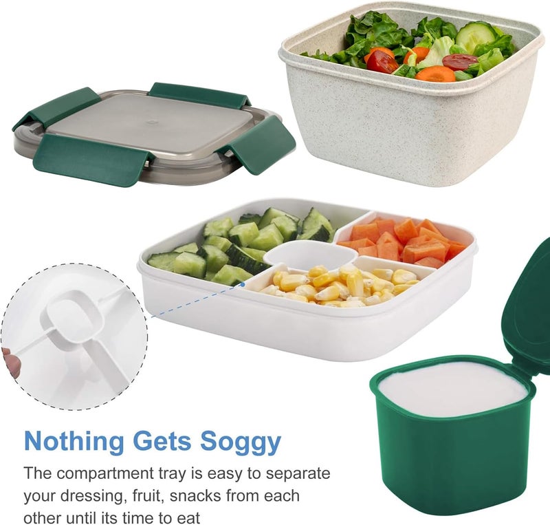 Freshmage Salad Lunch Container To Go, 52-oz Salad Bowls with 3 Compartments, Salad Dressings Container for Salad Toppings, Snacks, Men, Women (Straw White) - Image 5