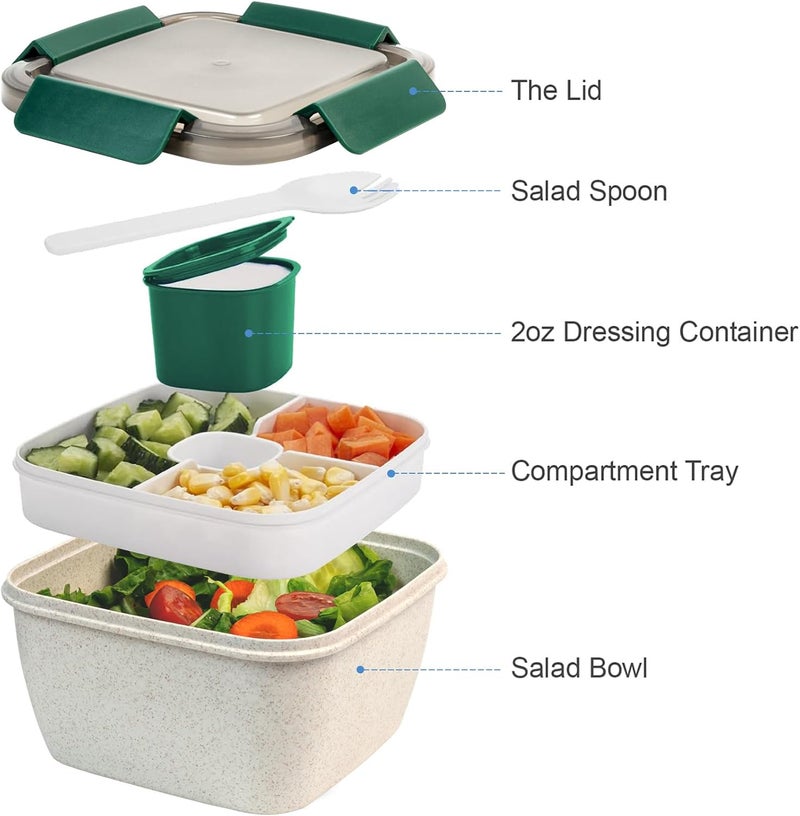 Freshmage Salad Lunch Container To Go, 52-oz Salad Bowls with 3 Compartments, Salad Dressings Container for Salad Toppings, Snacks, Men, Women (Straw White) - Image 3