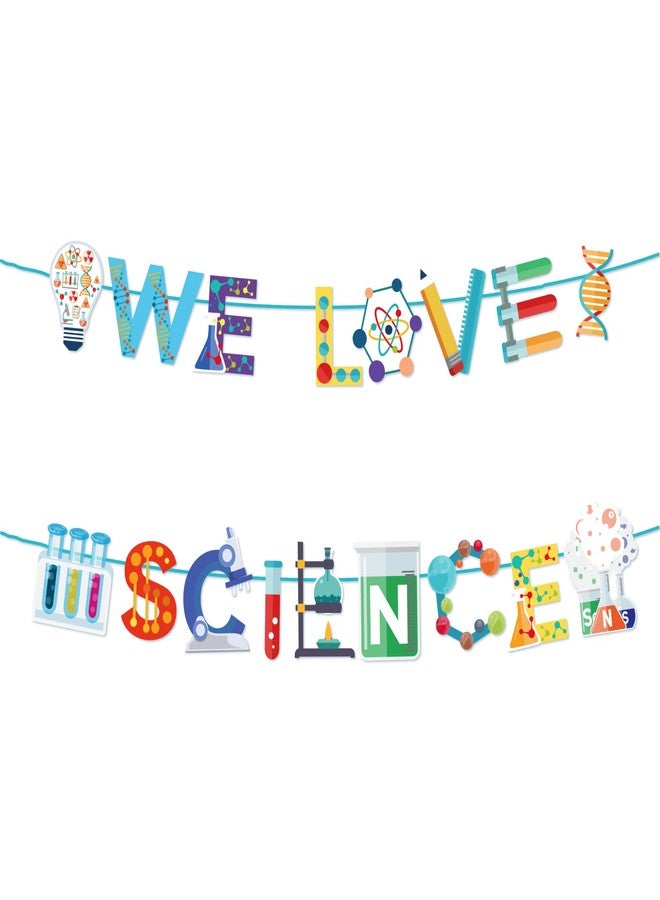BHNACIER Science Party Banner Science Party Decorations Laboratory Mad Sciencist Banners We Love Science Garland Hanging Ornaments for School Classroom Home Science Chemistry Lab Party Decoration - Image 1