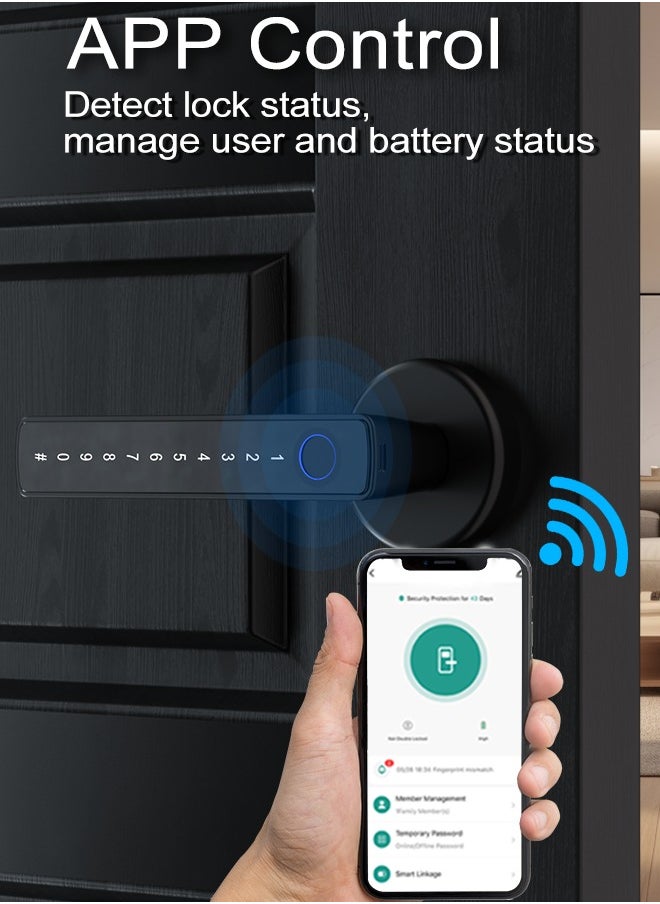 ALINK - Smart Door Lock, Smart Lock 4 in 1, Fingerprint Door Lock Set, Keyless Entry Door Knob with Tuya APP/Code/Keys/Fingerprint, Electronic Keypad Lock Remote APP Control, Reversible Handle - Image 1