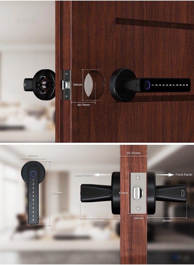 ALINK - Smart Door Lock, Smart Lock 4 in 1, Fingerprint Door Lock Set, Keyless Entry Door Knob with Tuya APP/Code/Keys/Fingerprint, Electronic Keypad Lock Remote APP Control, Reversible Handle - Image 1
