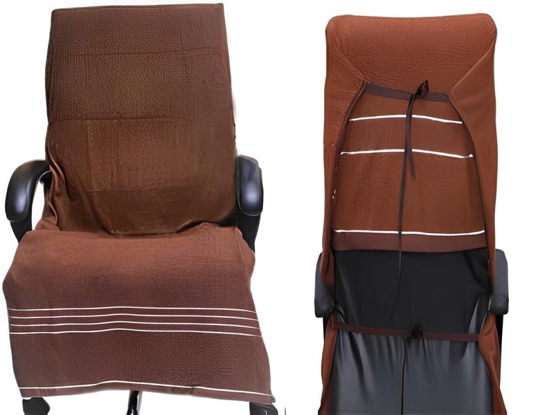 ROMAN HOME Full Size 500 GSM Cotton Office Chair Protector TowelCover wwith Tie Knot Brown Pack of 1 Towel - Image 1