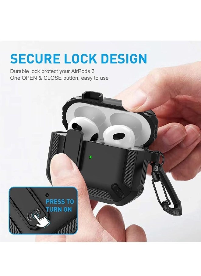 Generic - Airpods 3 2021 Case Cover, AirPods 3rd Generation Case with Lock, Hard Shell Rugged Shockproof Cover with Keychain Compatible with Apple Airpods 3rd Generation 2021, Black - Image 1