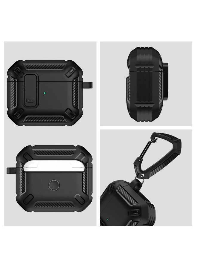 Generic - Airpods 3 2021 Case Cover, AirPods 3rd Generation Case with Lock, Hard Shell Rugged Shockproof Cover with Keychain Compatible with Apple Airpods 3rd Generation 2021, Black - Image 1