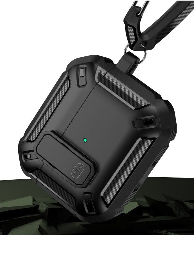 Generic - Airpods 3 2021 Case Cover, AirPods 3rd Generation Case with Lock, Hard Shell Rugged Shockproof Cover with Keychain Compatible with Apple Airpods 3rd Generation 2021, Black - Image 1