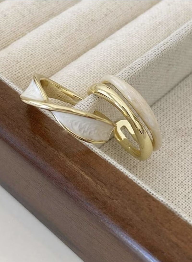 Set of 2 Luxury Gold Plated Copper Double Layer Color Plated Ring, Gifts for Couples Best Friends, Suitable for Daily Use  - Image 3
