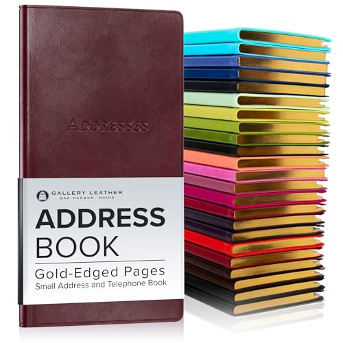 Gallery Leather Small Address Book with Alphabetical Tabs up to 403 Records, Leather Notebook Hardcover, Telephone and Address Books - 6x3.25", Pocket Address, Acadia Burgundy - Image 1