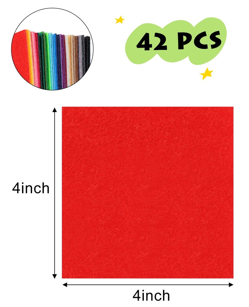 TBUKEOM Felt Sheets for Crafts, 4x4 Inch Assorted Colors Craft Supplies, 1mm Thick Nonwoven Felt Fabric Squares, Crafts DIY, Sewing, Patchwork, Card Making and Art Projects (Pack of 42) - Image 2