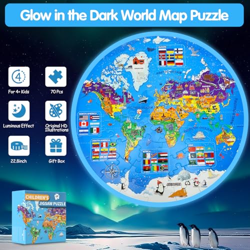DIGOBAY Glow in The Dark World Map Puzzles for Kids 46 70 Pieces Large Globe Floor Puzzles for Kids Ages 68 Continents Geography Puzzle Educational Learning Toys for Children - Image 5