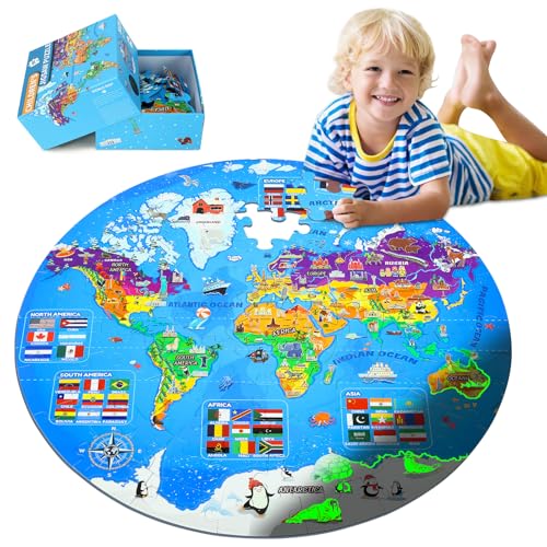 DIGOBAY Glow in The Dark World Map Puzzles for Kids 46 70 Pieces Large Globe Floor Puzzles for Kids Ages 68 Continents Geography Puzzle Educational Learning Toys for Children - Image 1