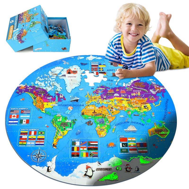 DIGOBAY Glow in The Dark World Map Puzzles for Kids 46 70 Pieces Large Globe Floor Puzzles for Kids Ages 68 Continents Geography Puzzle Educational Learning Toys for Children - Image 3