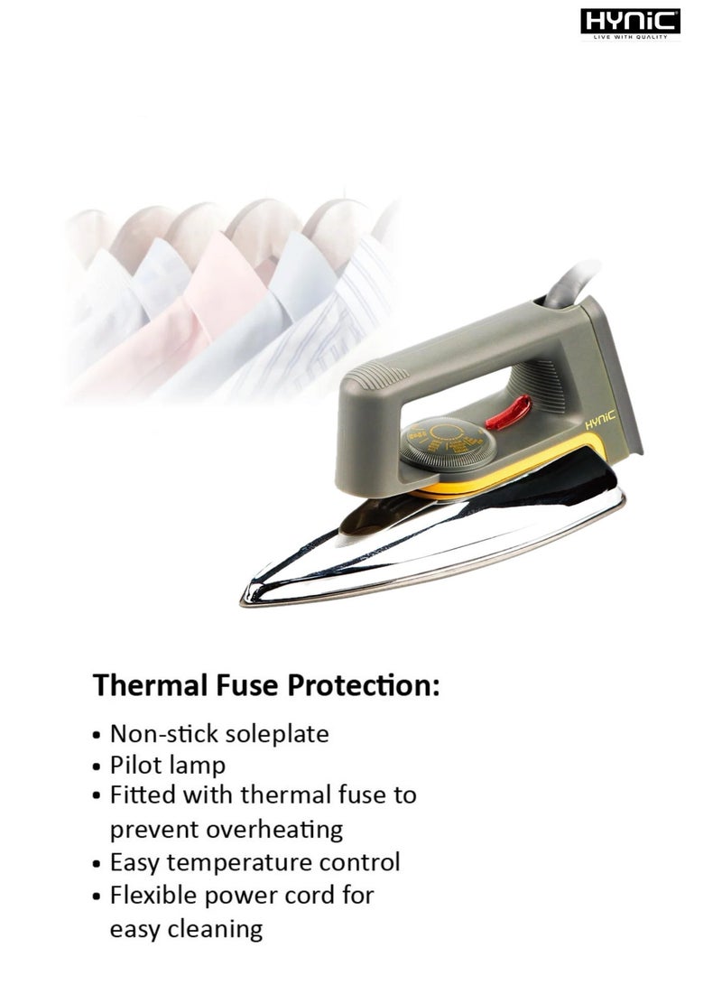 Hynic 1000W Automatic Lightweight Dry Iron (Model HI 820) – Non-Stick Speed Shape Soleplate, Adjustable Temperature Control, 360° Swivel Cord, and Overheating Thermal Fuse Protection for All Fabrics - Image 5