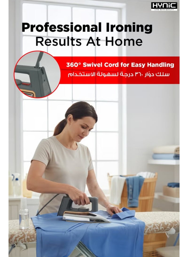 Hynic 1000W Automatic Lightweight Dry Iron (Model HI 820) – Non-Stick Speed Shape Soleplate, Adjustable Temperature Control, 360° Swivel Cord, and Overheating Thermal Fuse Protection for All Fabrics - Image 3