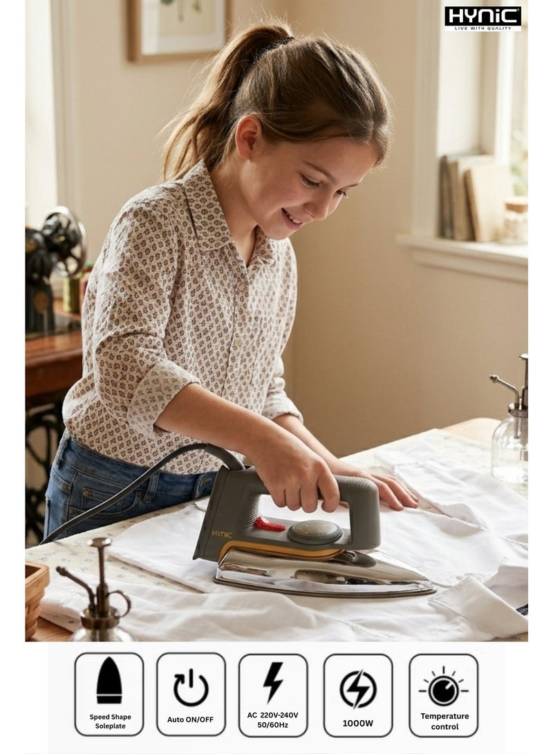 Hynic 1000W Automatic Lightweight Dry Iron (Model HI 820) – Non-Stick Speed Shape Soleplate, Adjustable Temperature Control, 360° Swivel Cord, and Overheating Thermal Fuse Protection for All Fabrics - Image 4
