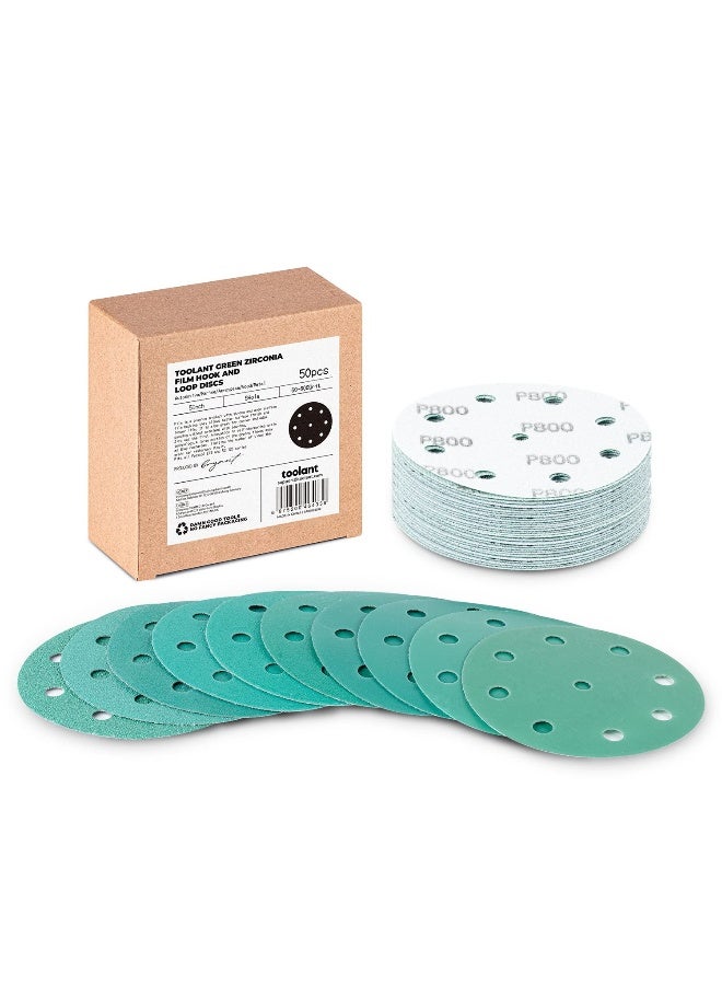 toolant 5 Inch 9 Hole Assorted Sand Paper Sanding Disc, Hook and Loop Film Backing Sanding Discs Compatible with Festool Sanders - 50 Pack (60-800 Grit) - Image 1