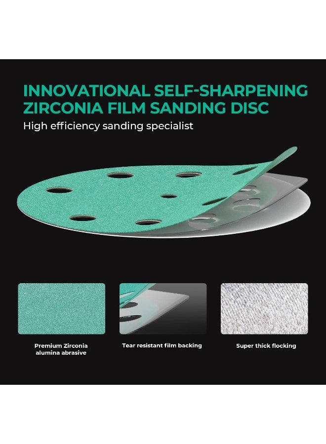 toolant 5 Inch 9 Hole Assorted Sand Paper Sanding Disc, Hook and Loop Film Backing Sanding Discs Compatible with Festool Sanders - 50 Pack (60-800 Grit) - Image 4