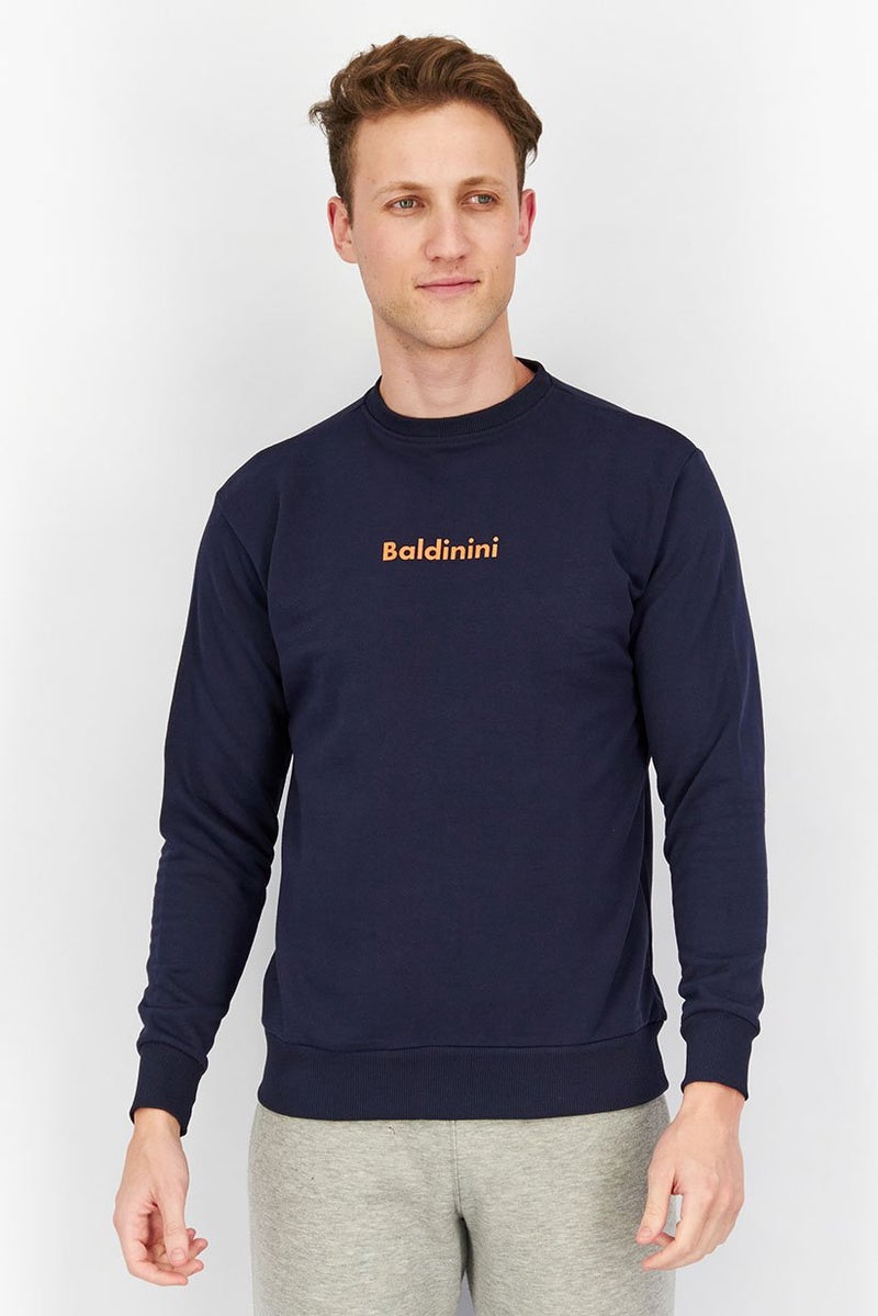 Baldinini Men Crew Neck Brand Logo Long Sleeves Sweatshirt, Navy Blue - Image 1