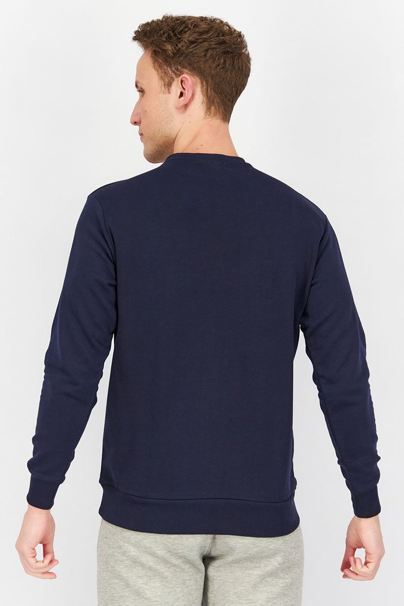 Baldinini Men Crew Neck Brand Logo Long Sleeves Sweatshirt, Navy Blue - Image 2