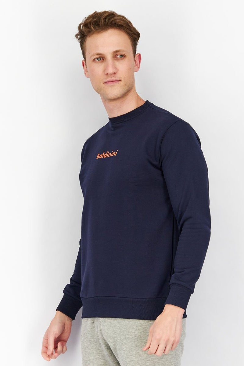 Baldinini Men Crew Neck Brand Logo Long Sleeves Sweatshirt, Navy Blue - Image 4