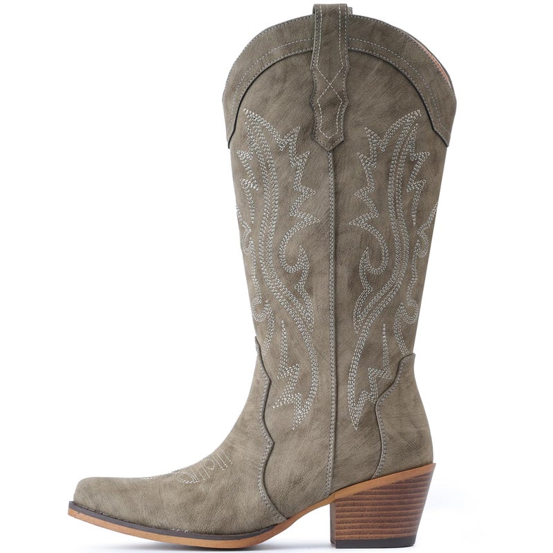 IUV Cowboy Boots For Women Western Cowgirl Boots with Chunky Heel Mid Calf Snip Toe Ideal for low insteps - Image 4