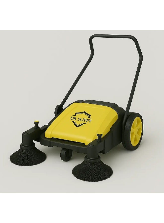 دكتور سلبي مكنسة Dr. Slippy S8 ثلاثية الفرش | مكنسة أرضيات يدوية بدون كهرباء | سعة 48 لتر لتنظيف الغبار والرمل وأوراق الشجر في المنازل والحدائق والجراجات - Image 1