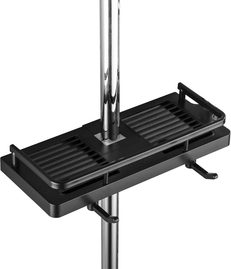 DUFU Shower Rail Caddy Storage Shelf Shower Shelf No Drilling with Hanging Shower Head Holders Two Hooks and Multifunctional Shower Basket Suitable for 22 mm - 25 mm Shower Rail 1 Piece Black - Image 1